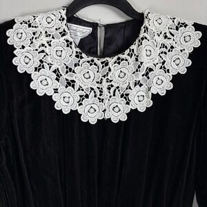 All Week Long Women's 12P Black Velvet Lace Bib Collar Lined‎ A Line Dress VTG